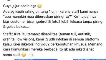 Kafe Dapat Bintang 1 karena Staf Disabilitas Ikuti SOP